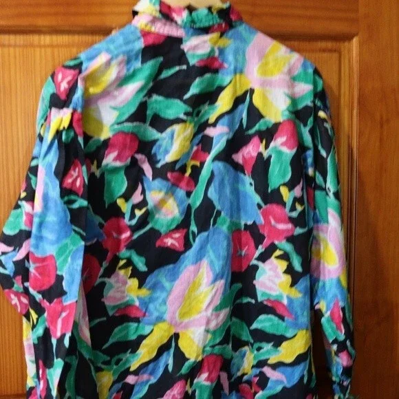 Vintage Beached Crazy Bright Funky Tropical Bold Floral Button Down Shirt LG - Picture 7 of 12
